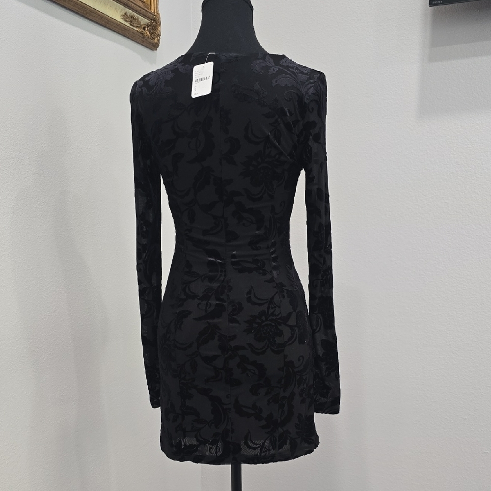 NWT Free People FP Movement Lotta Love Burnout Velvet Mini Dress Black Size S